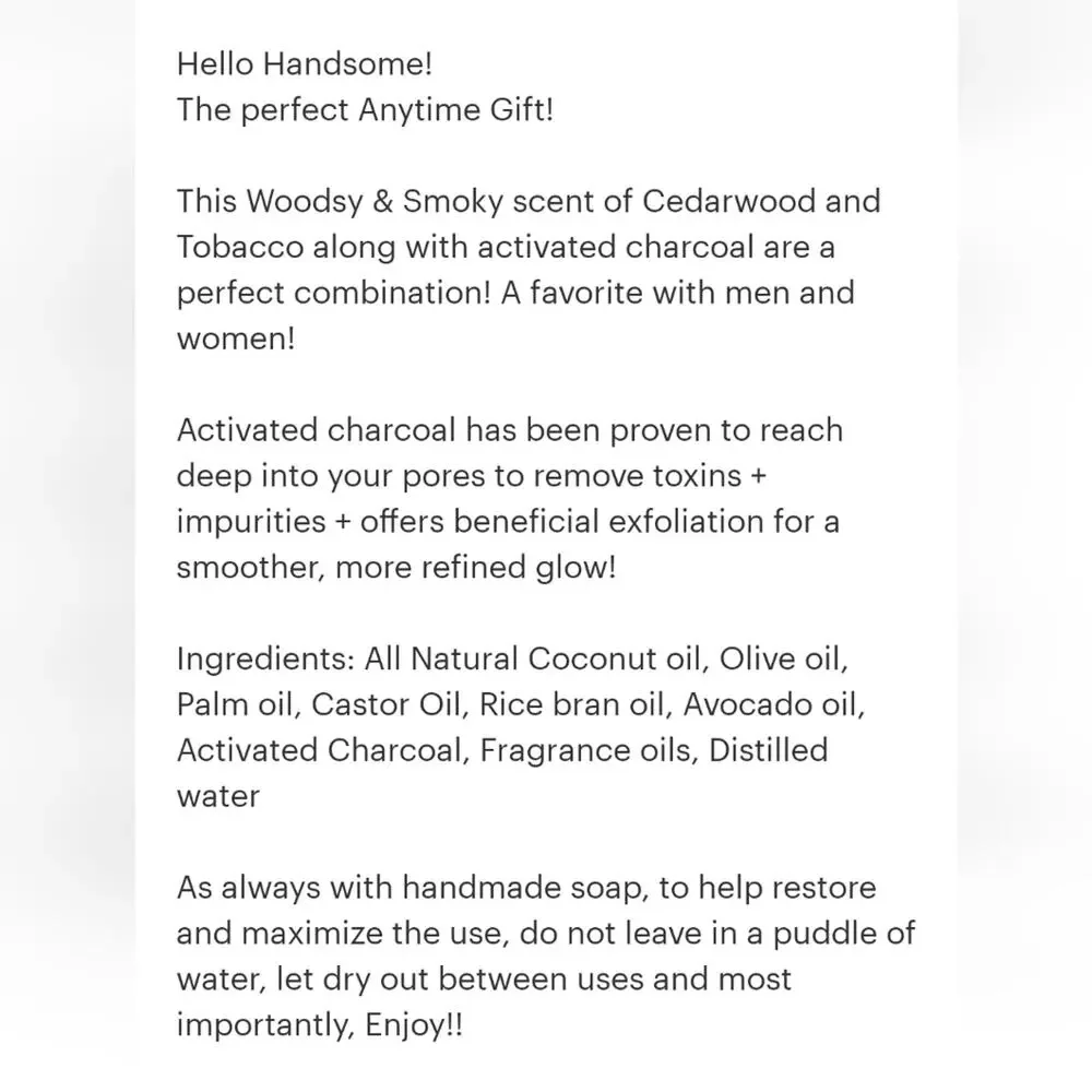 Cedarwood and Charcoal Handmade Soap: Hello Handsome 4.5oz bar